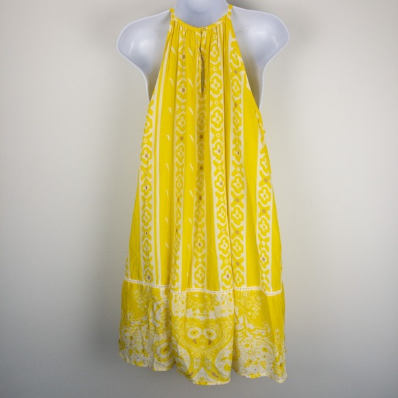 Anthropologie Forever That Girl Beach Halter Dress Womens XS Yellow Tunic Lined - Picture 2 of 11